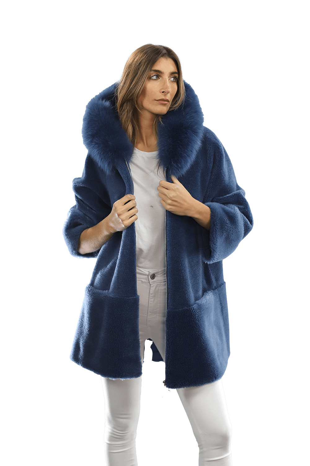 Trendy Fox Trimmed Jacket - Coat - La Fiorentina TN1905_BLUE