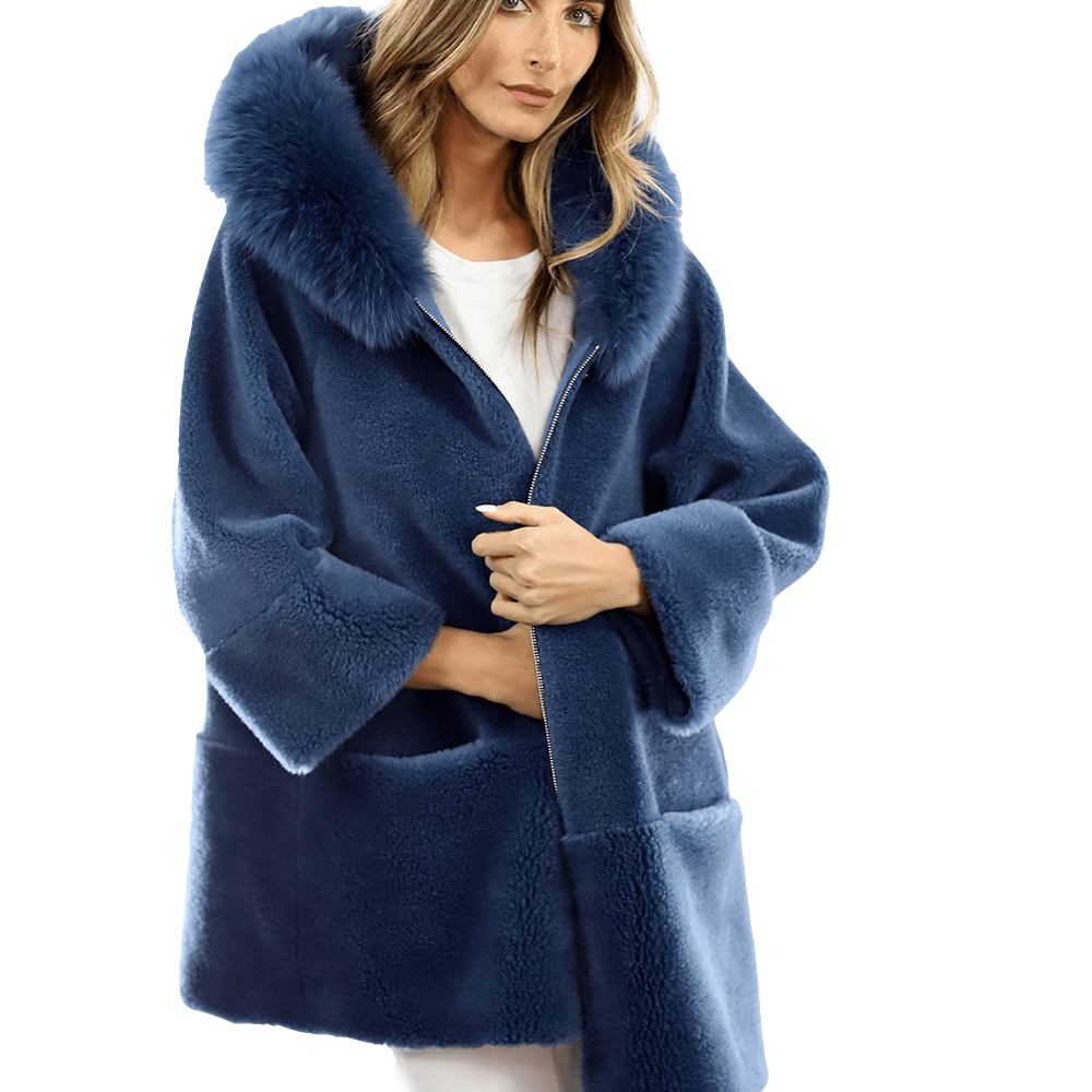 Trendy Fox Trimmed Jacket - Coat - La Fiorentina TN1905_BLUE
