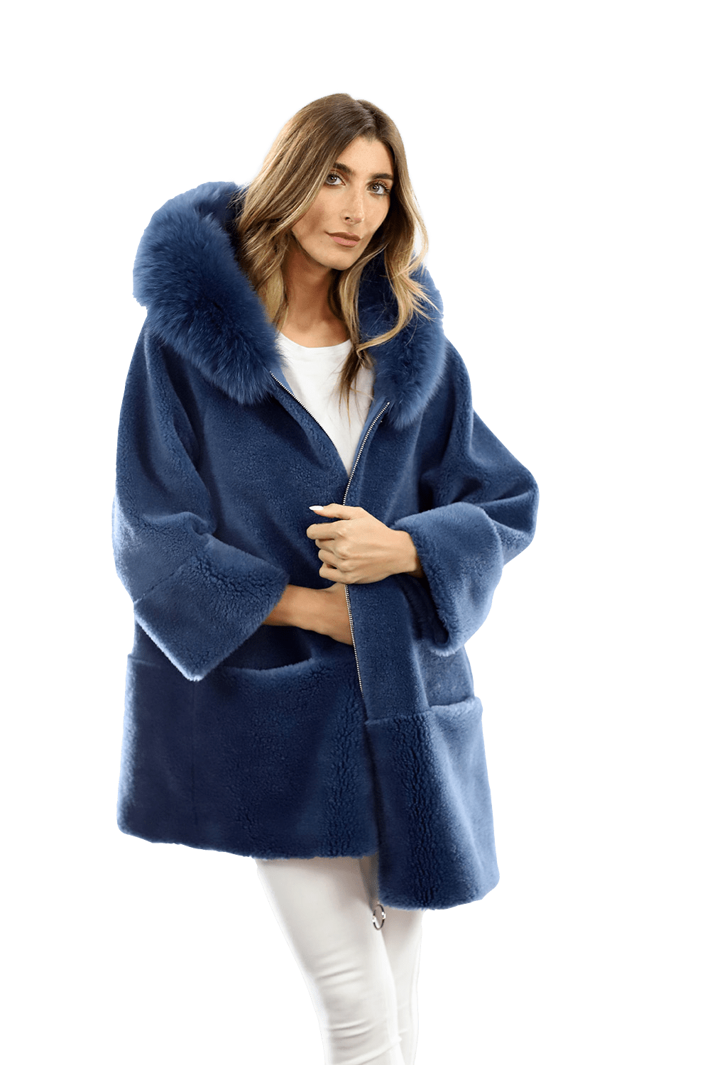 Trendy Fox Trimmed Jacket - Coat - La Fiorentina TN1905_BLUE