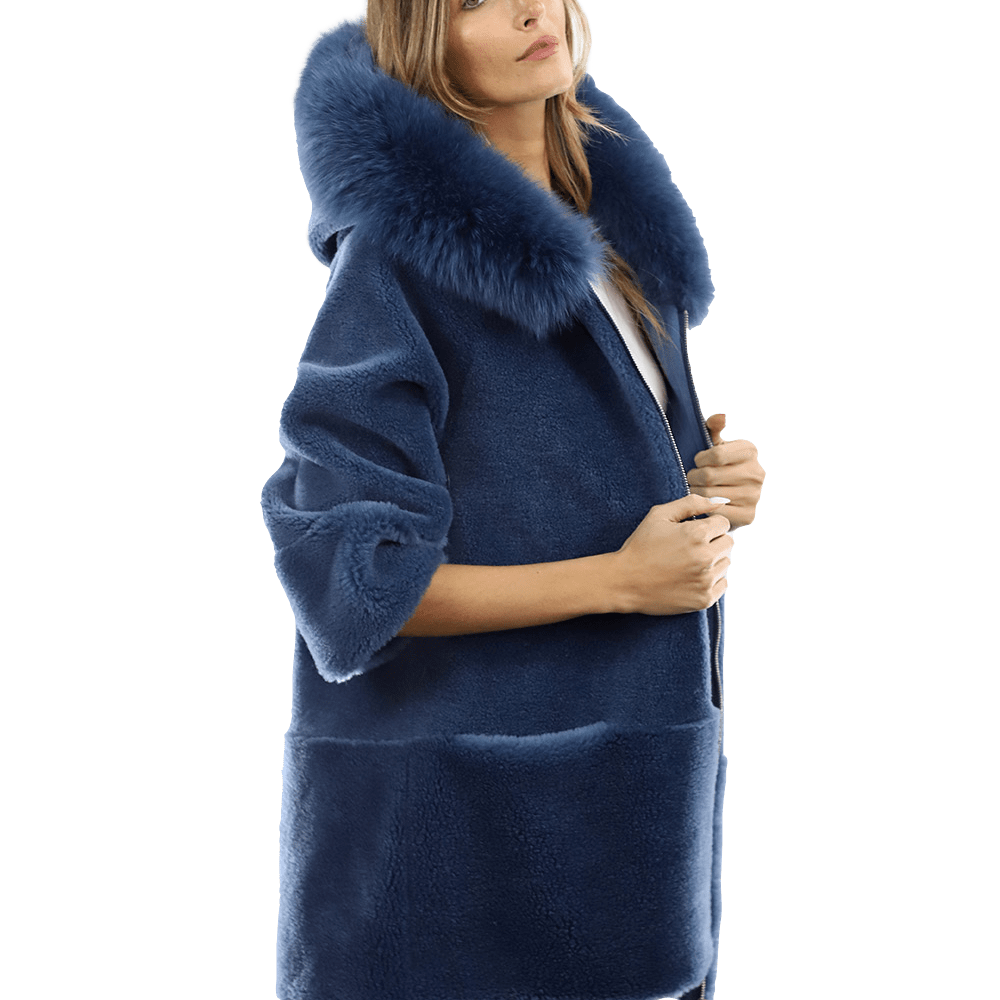 Trendy Fox Trimmed Jacket - Coat - La Fiorentina TN1905_BLUE