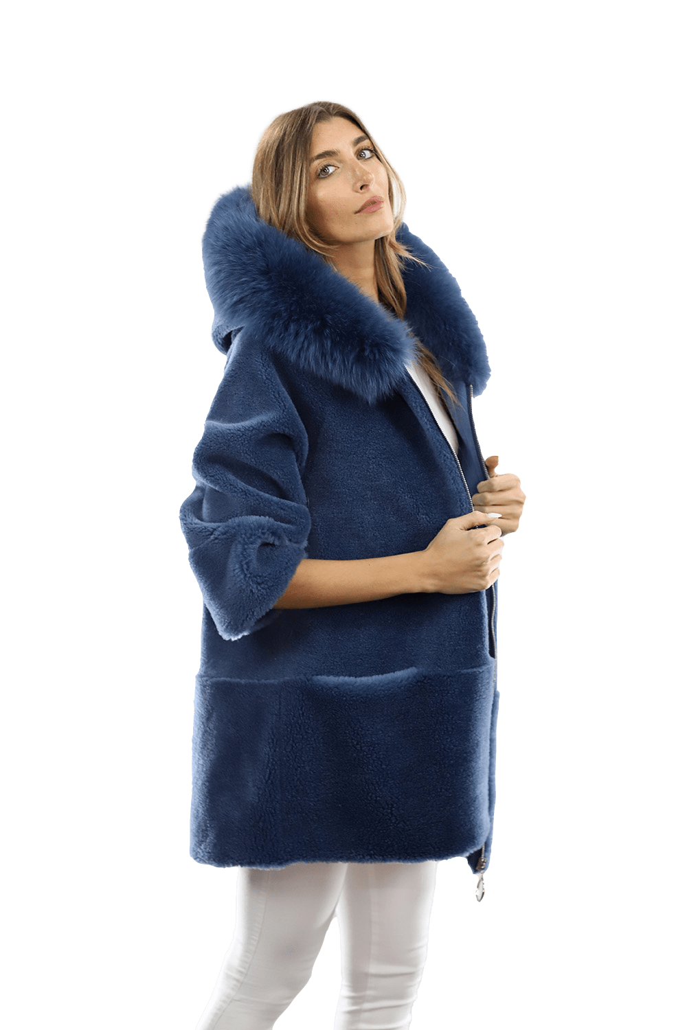 Trendy Fox Trimmed Jacket - Coat - La Fiorentina TN1905_BLUE
