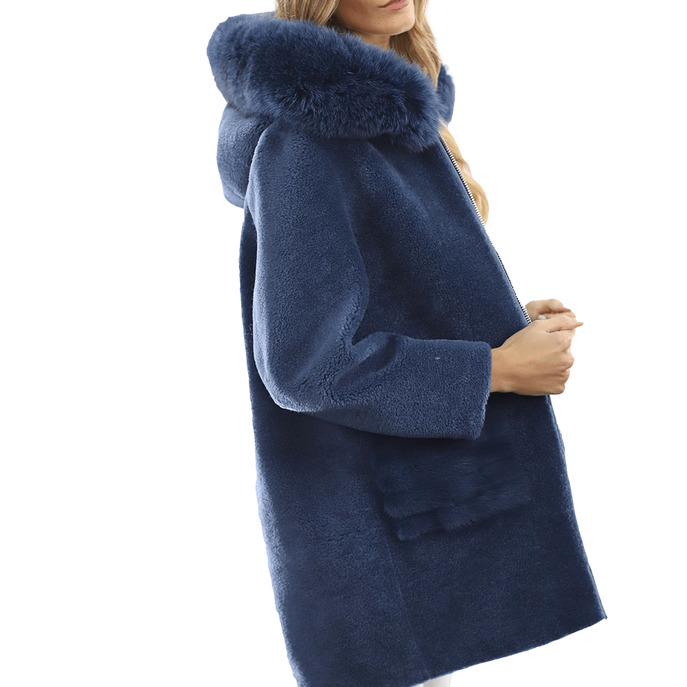 Trendy Fox Trimmed Jacket - Coat - La Fiorentina TN1905_BLUE