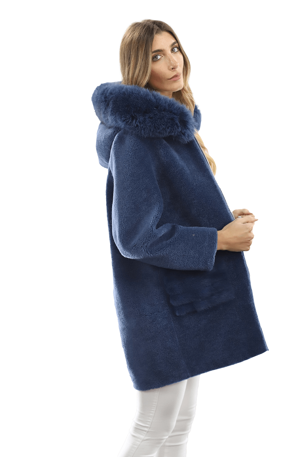 Trendy Fox Trimmed Jacket - Coat - La Fiorentina TN1905_BLUE