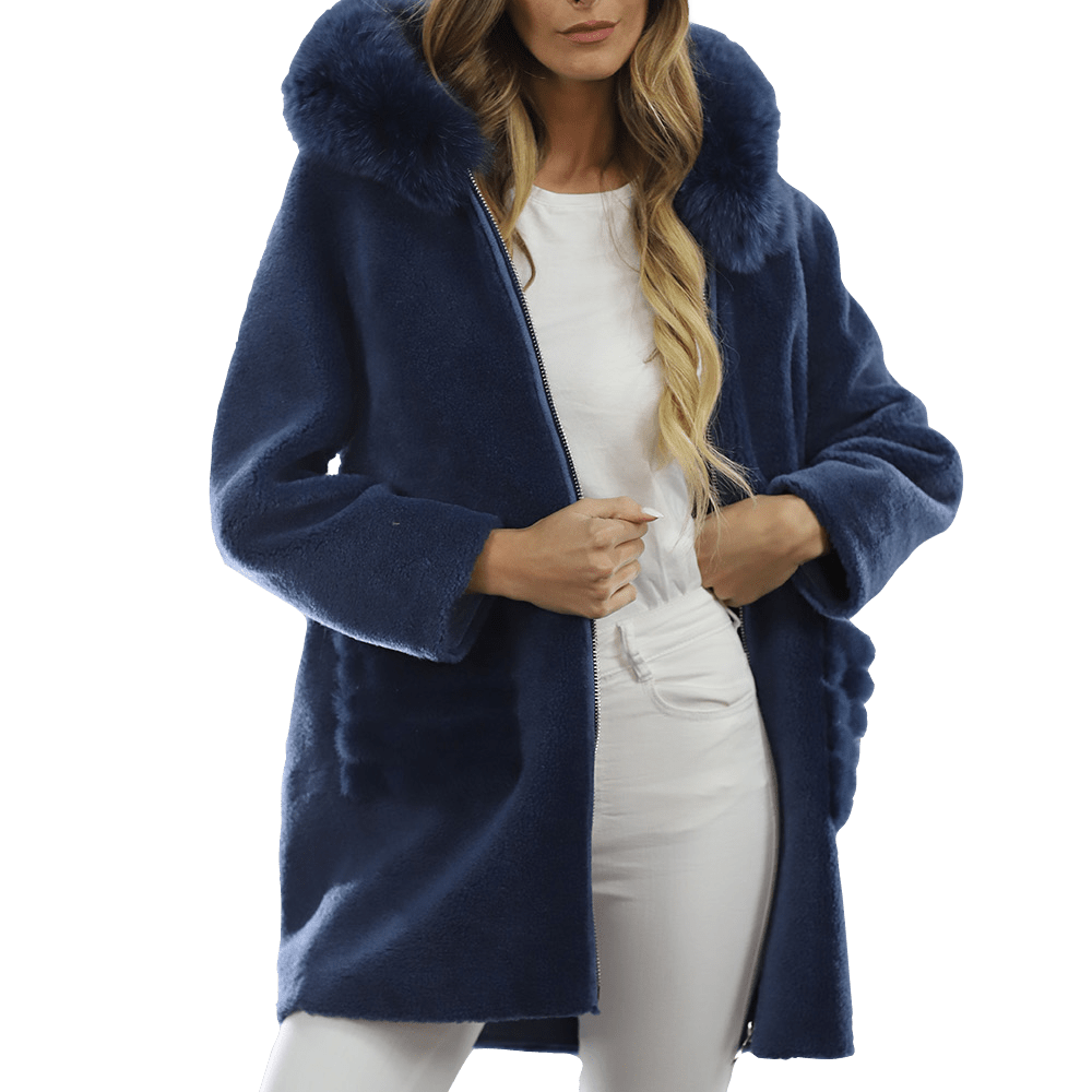 Trendy Fox Trimmed Jacket - Coat - La Fiorentina TN1905_BLUE