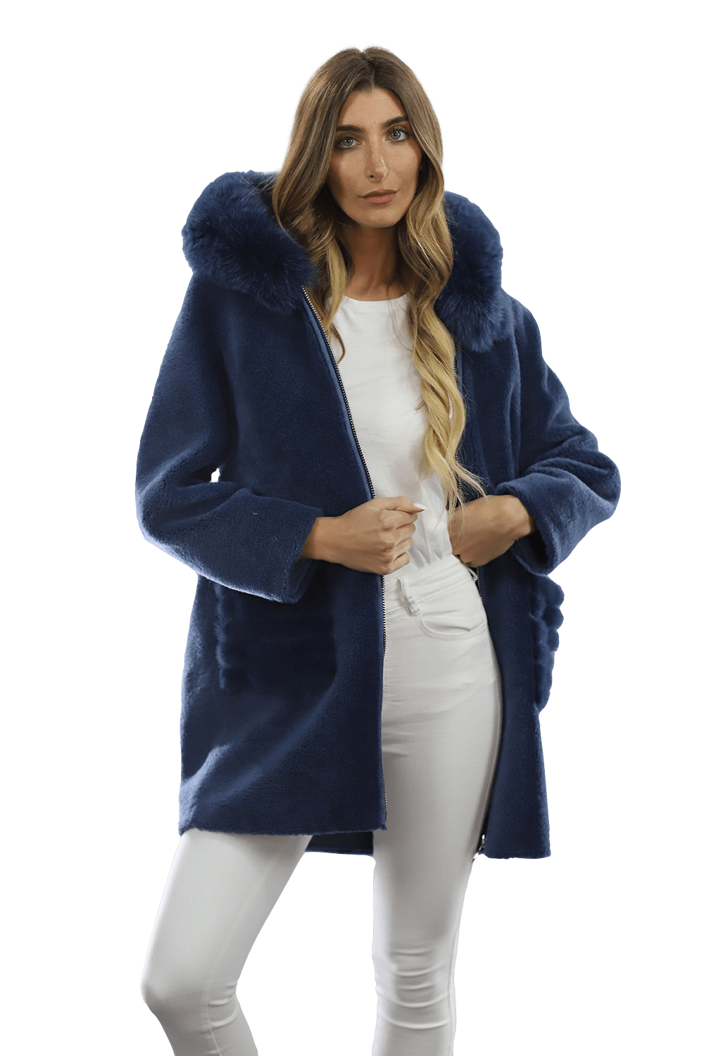 Trendy Fox Trimmed Jacket - Coat - La Fiorentina TN1905_BLUE