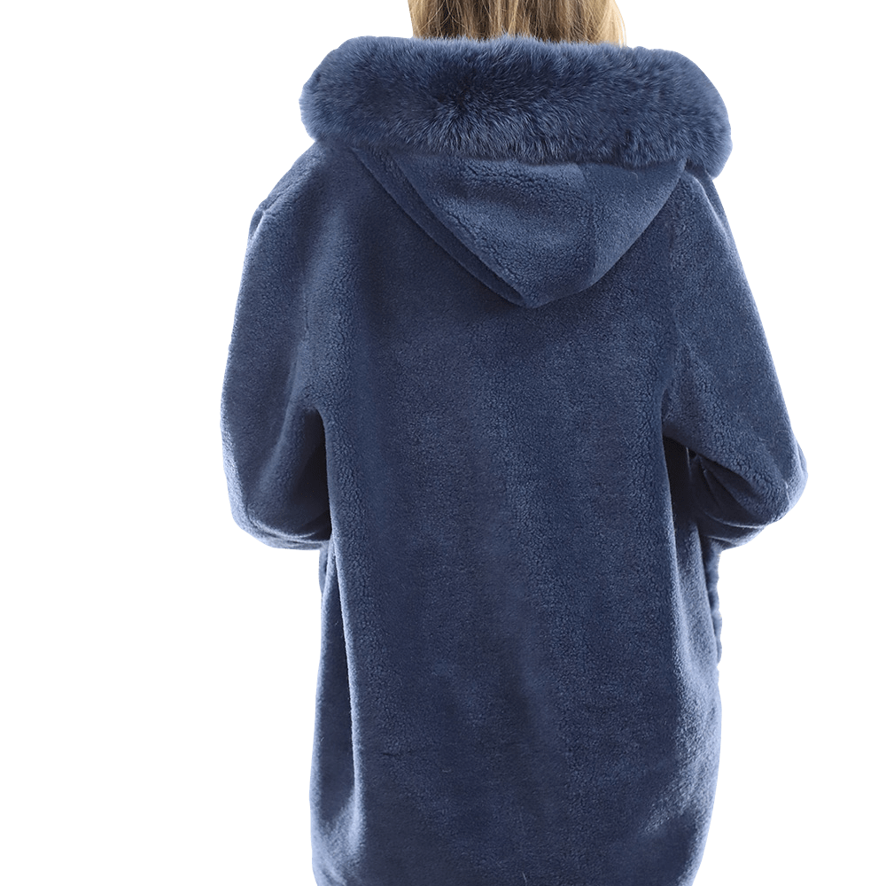 Trendy Fox Trimmed Jacket - Coat - La Fiorentina TN1905_BLUE