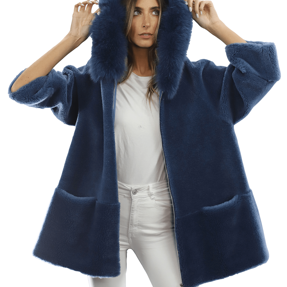 Trendy Fox Trimmed Jacket - Coat - La Fiorentina TN1905_BLUE