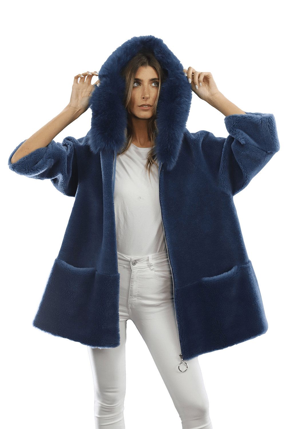 Trendy Fox Trimmed Jacket - Coat - La Fiorentina TN1905_BLUE