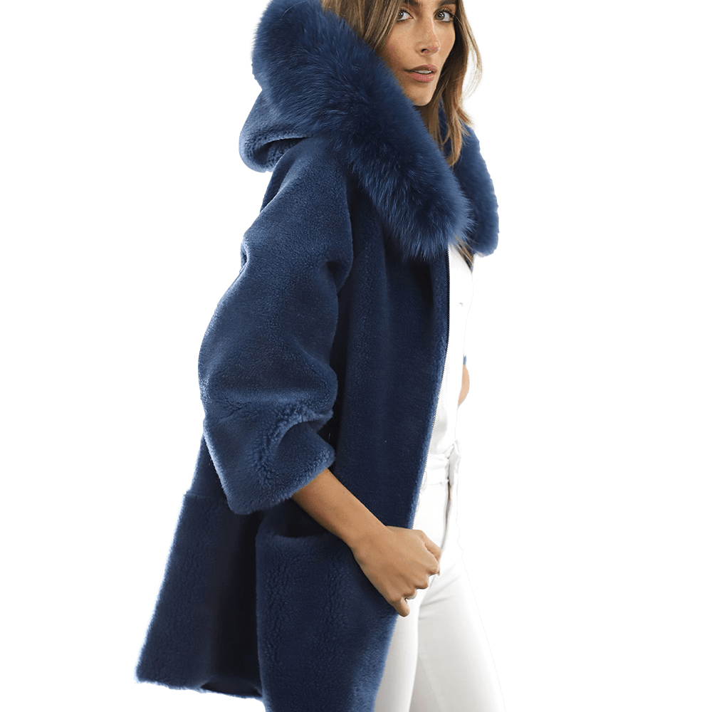 Trendy Fox Trimmed Jacket - Coat - La Fiorentina TN1905_BLUE