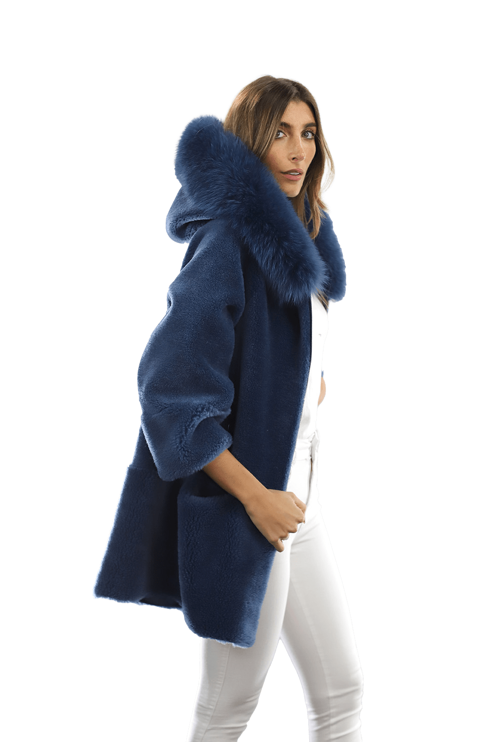 Trendy Fox Trimmed Jacket - Coat - La Fiorentina TN1905_BLUE