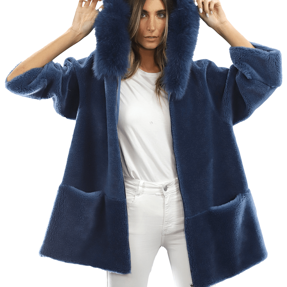 Trendy Fox Trimmed Jacket - Coat - La Fiorentina TN1905_BLUE