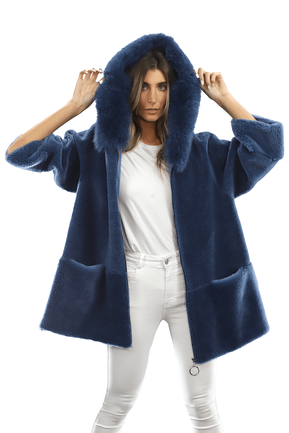 Trendy Fox Trimmed Jacket - Coat - La Fiorentina TN1905_BLUE