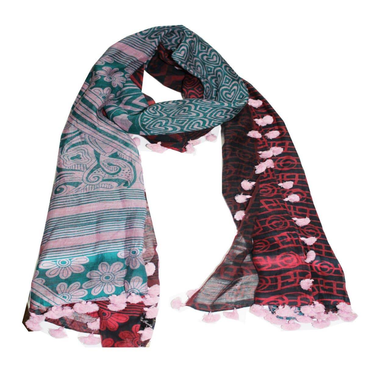 Tribal & Floral Printed Pom Pom Scarf - Pink - Scarf - La Fiorentina EF-2588