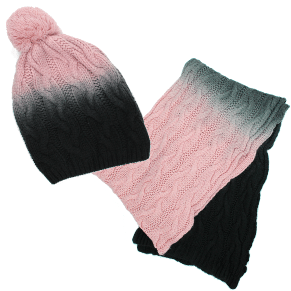 Two Tone Hat and Scarf - Set - La Fiorentina,Pink CABLESET
