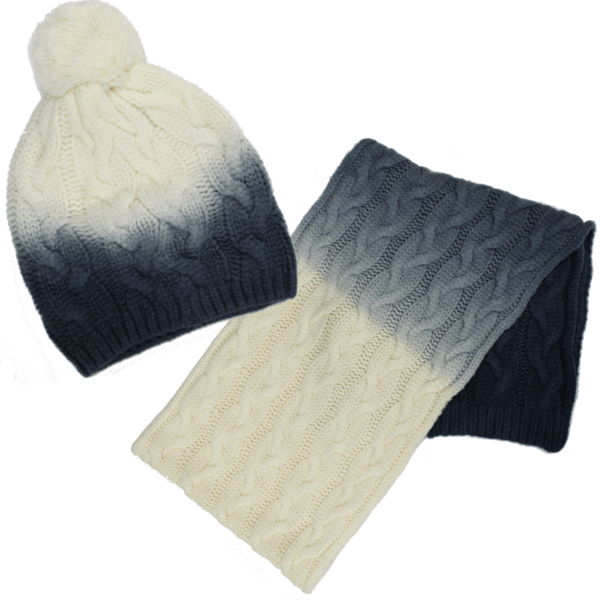Two Tone Hat and Scarf - Set - La Fiorentina,Navy CABLESET