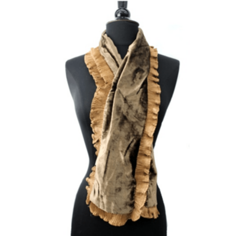 Velvet Scarf with Fringe Border-Brown - Scarf - La Fiorentina VS-1
