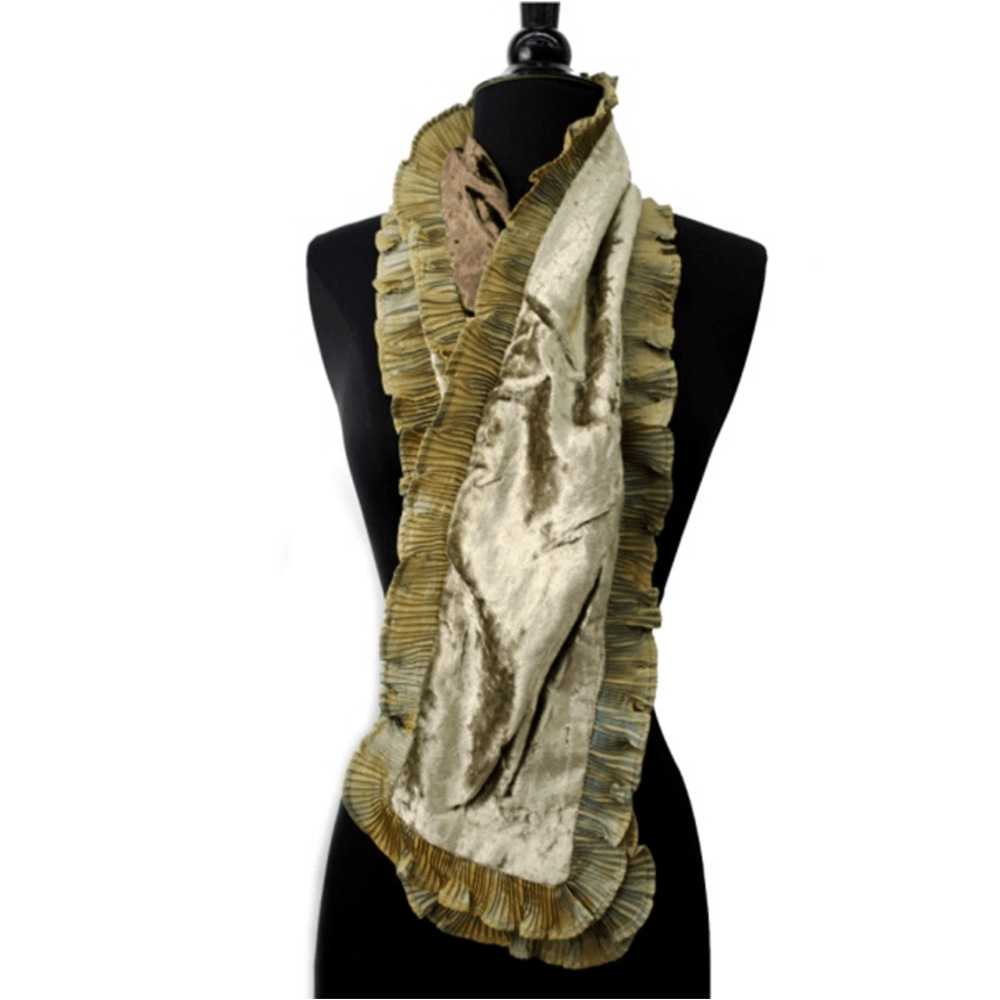 Velvet Scarf with Fringe Border-Olive - Scarf - La Fiorentina VS-1