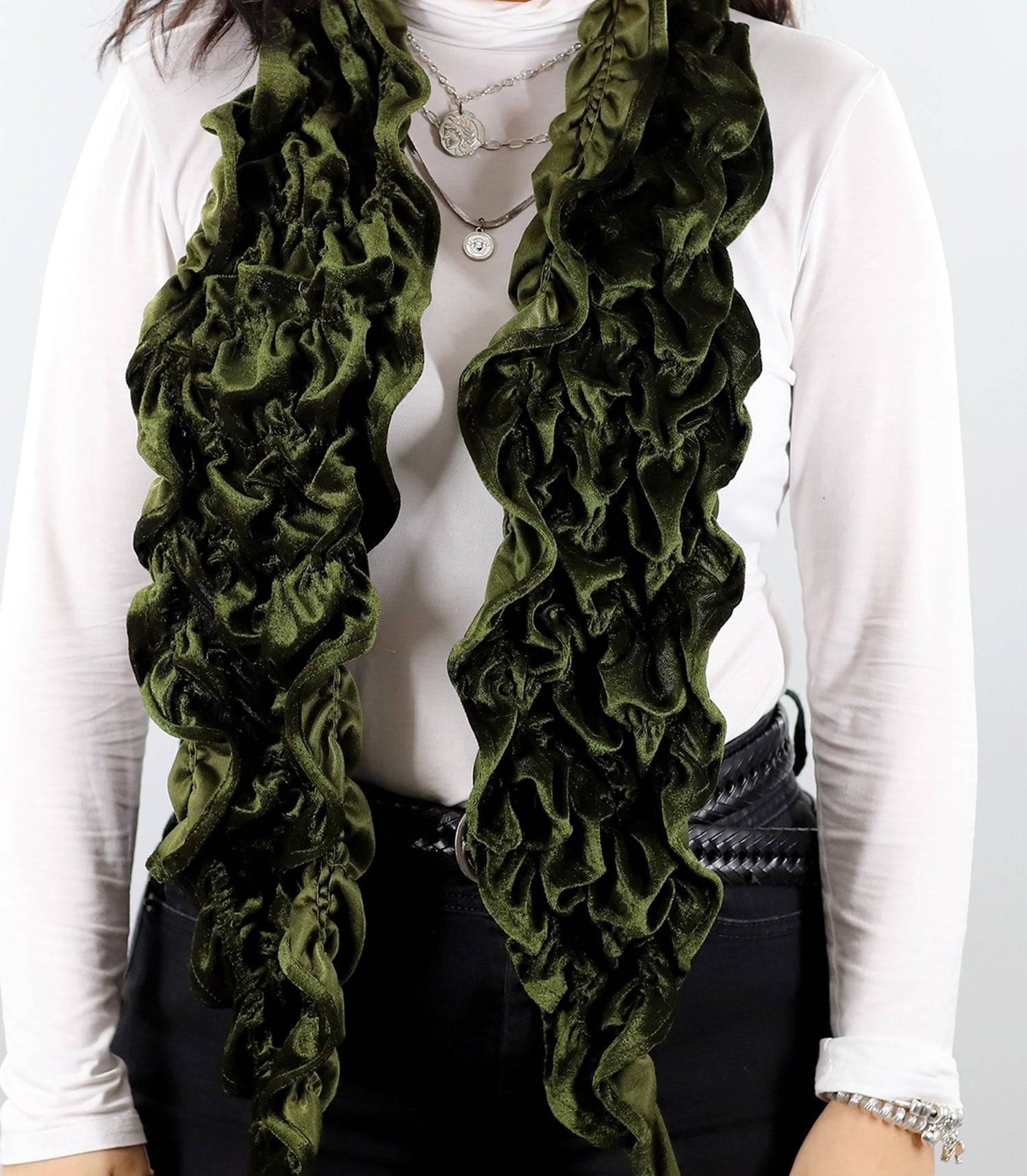 Velvet Woven Scarf-Green - Scarf - La Fiorentina AHW-1065