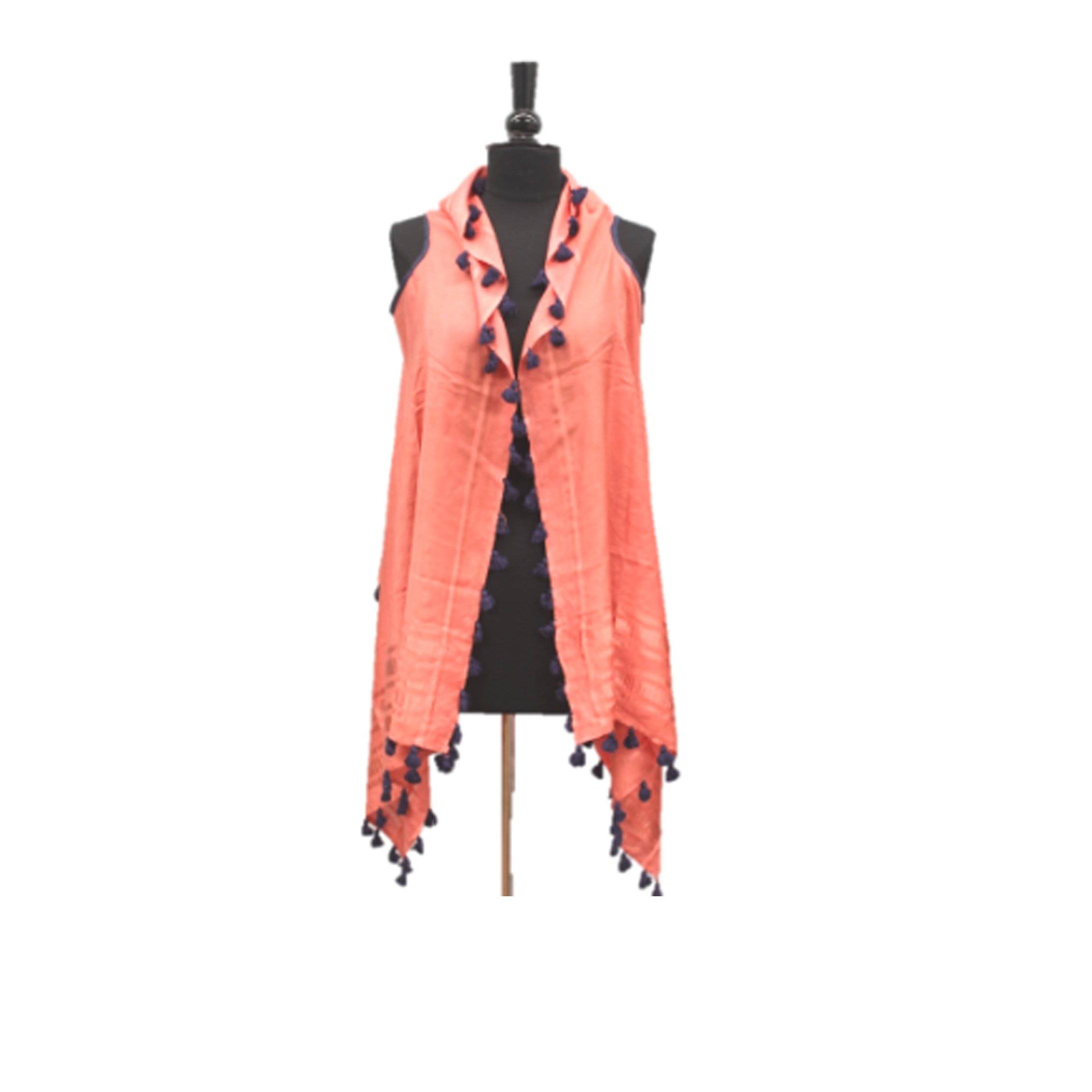 Vest ? All around tassel fringe-Dark Salmon - Beach Cover up - La Fiorentina EF-2804-VEST
