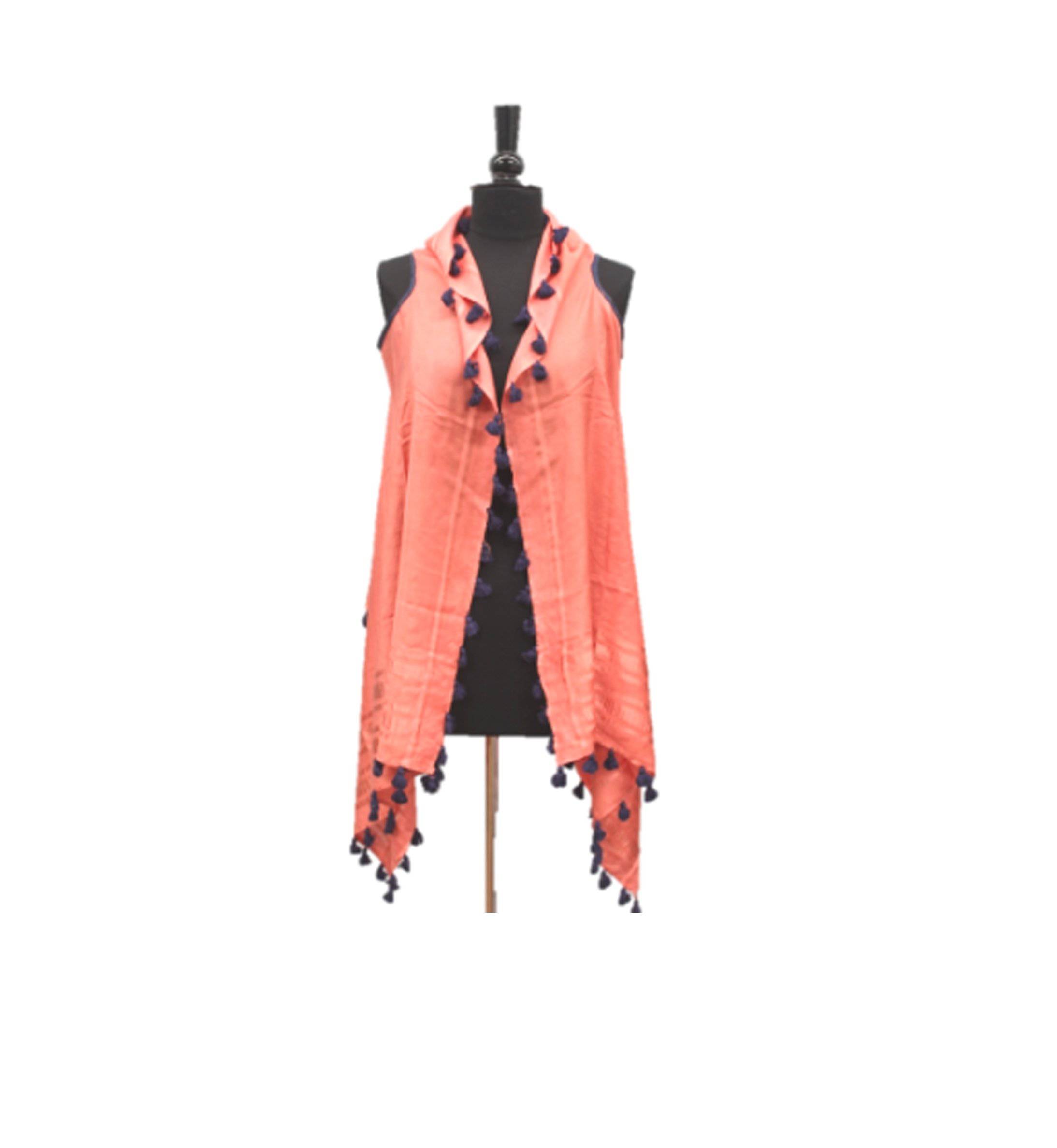 Vest ? All around tassel fringe-Dark Salmon - Beach Cover up - La Fiorentina EF-2804-VEST