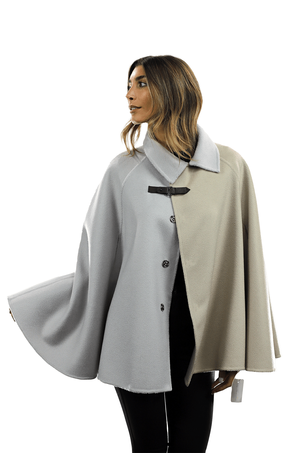 Wool Cape with Buckle - Coat - La Fiorentina ET-1037_LGHTBLU