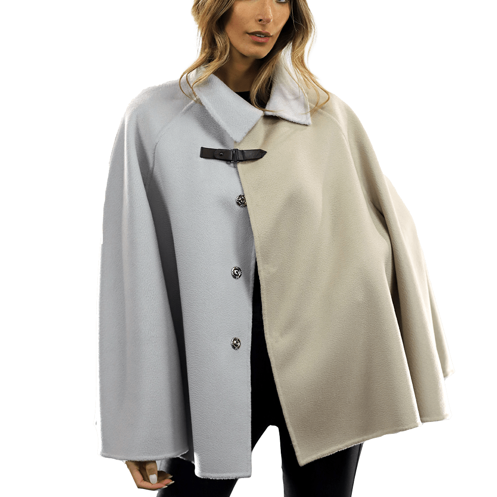 Wool Cape with Buckle - Coat - La Fiorentina ET-1037_LGHTBLU