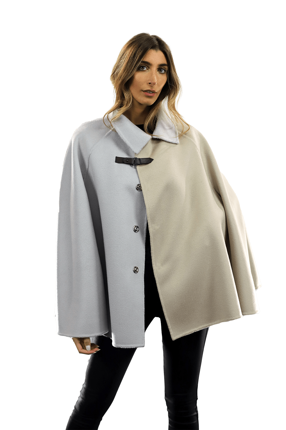 Wool Cape with Buckle - Coat - La Fiorentina ET-1037_LGHTBLU