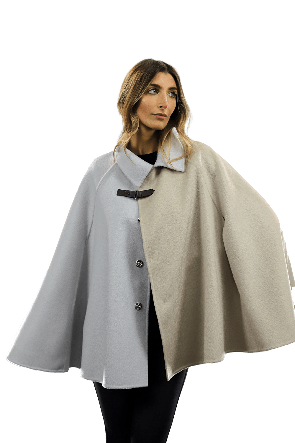 Wool Cape with Buckle - Coat - La Fiorentina ET-1037_LGHTBLU