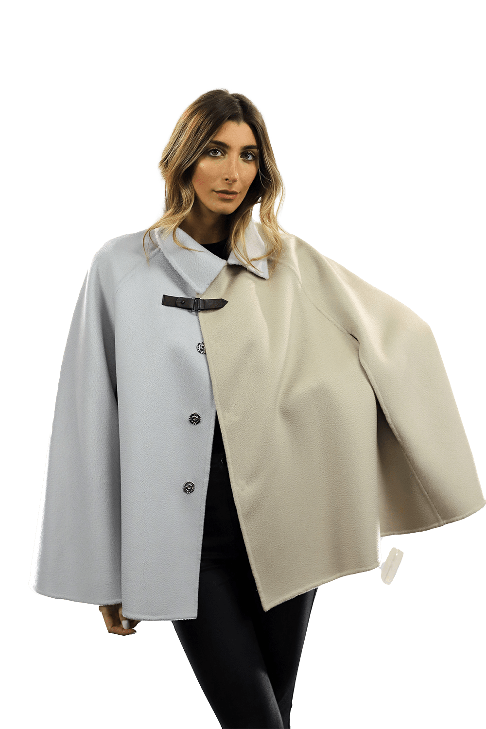 Wool Cape with Buckle - Coat - La Fiorentina ET-1037_LGHTBLU
