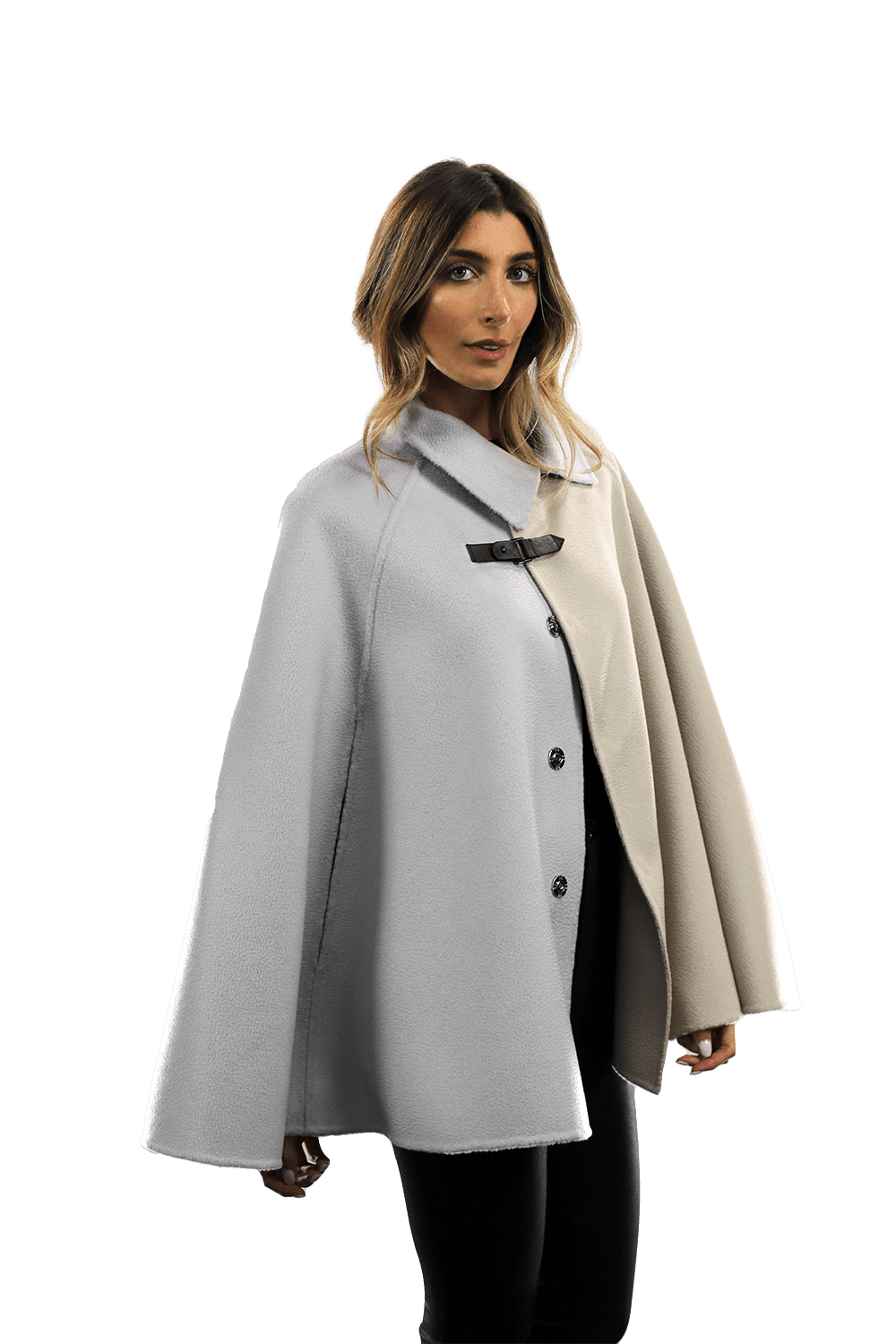 Wool Cape with Buckle - Coat - La Fiorentina ET-1037_LGHTBLU