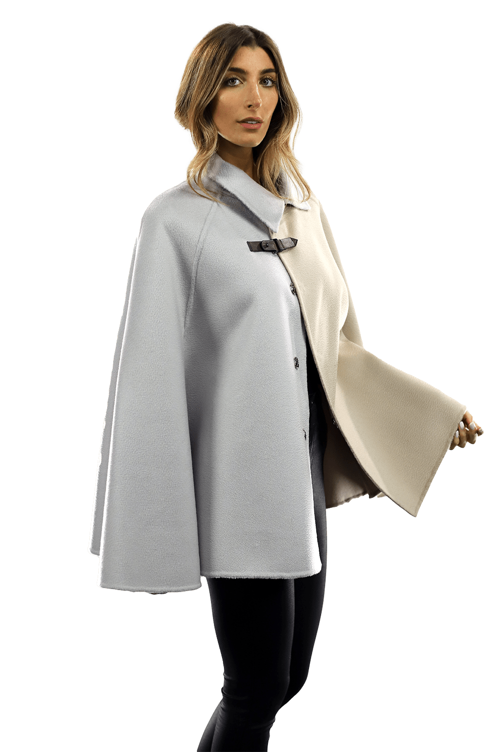 Wool Cape with Buckle - Coat - La Fiorentina ET-1037_LGHTBLU