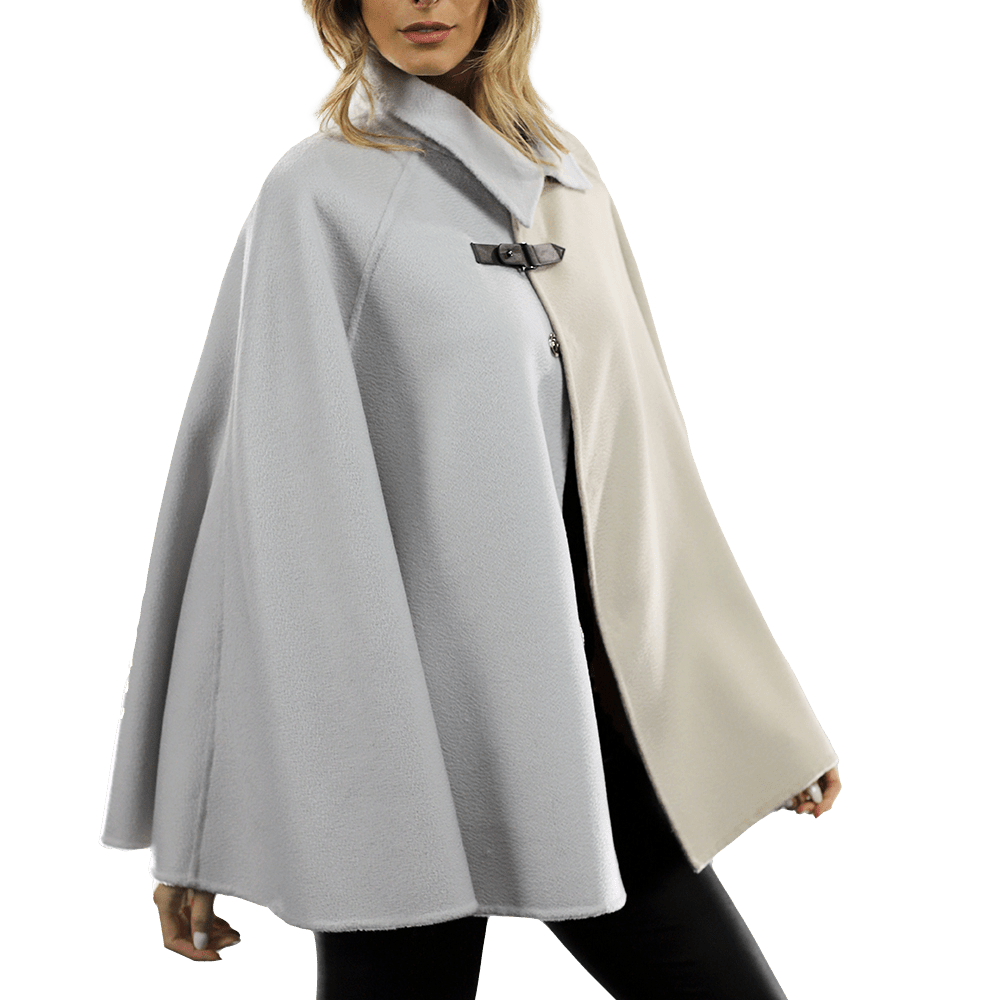 Wool Cape with Buckle - Coat - La Fiorentina ET-1037_LGHTBLU