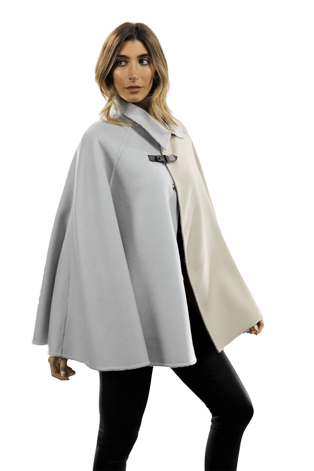 Wool Cape with Buckle - Coat - La Fiorentina ET-1037_LGHTBLU