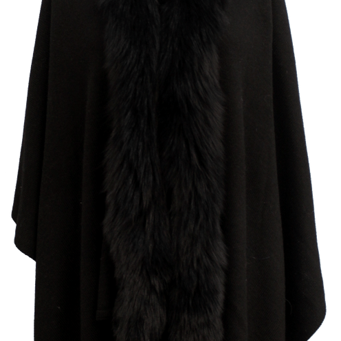 Wool Wrap with Fur Trim -  - La Fiorentina,Black TN-119-WOOL