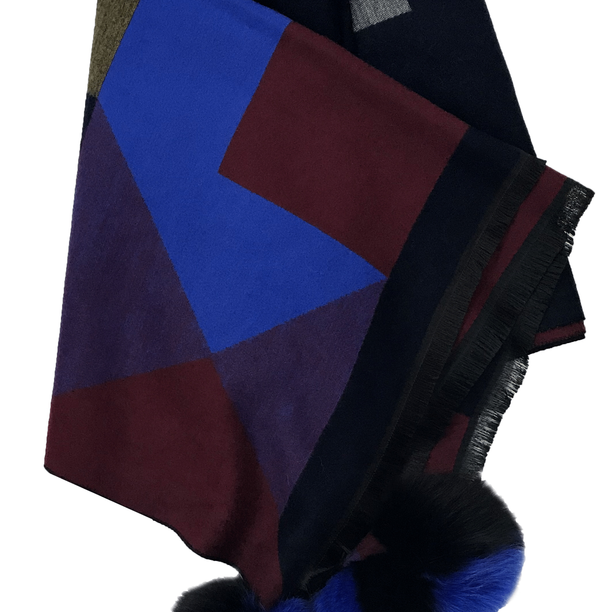 Woven Scarf with Fox Fur Poms- Navy Mixed - Wrap - La Fiorentina Tina-59-C