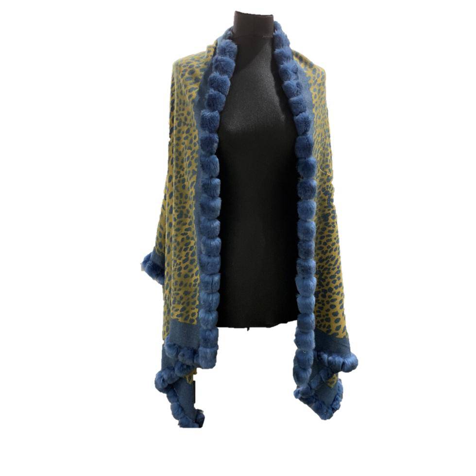 Woven Wrap with Rex Rabbit Trim - Wrap - La Fiorentina,Blue WS56R