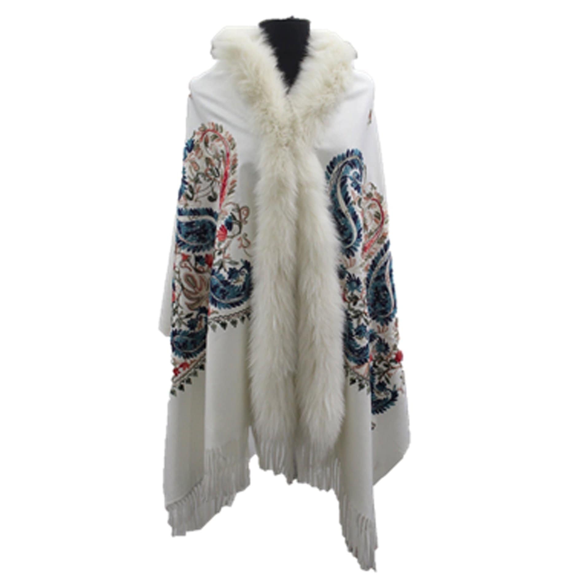 Wrap with Fox Fur Trim and Fringe - Wrap - La Fiorentina TN1954