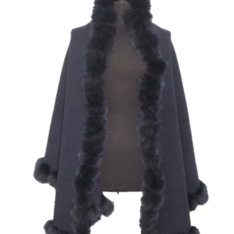 Wrap with Fox Pom Border - Dark Blue - Wrap - La Fiorentina LRO-1706