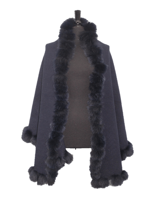 Wrap with Fox Pom Border - Dark Blue - Wrap - La Fiorentina LRO-1706