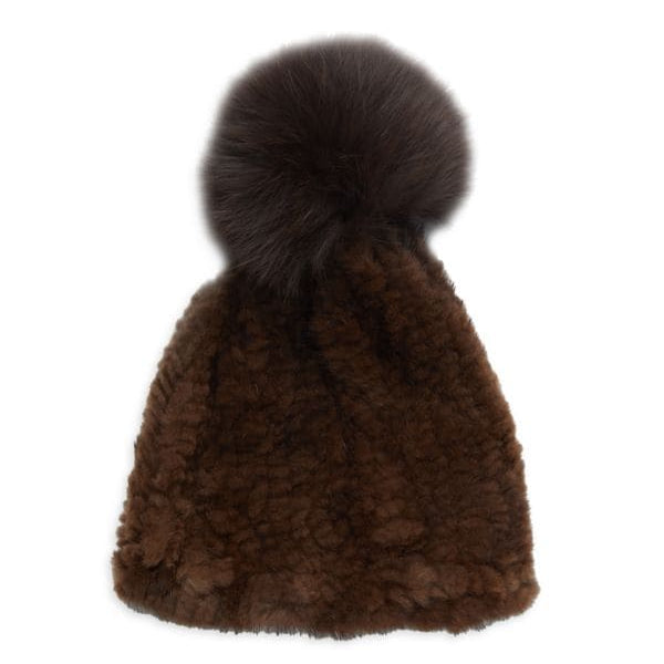 Pom Pom Mink Beanie - Hat - La Fiorentina,Brown HW-06-GREY