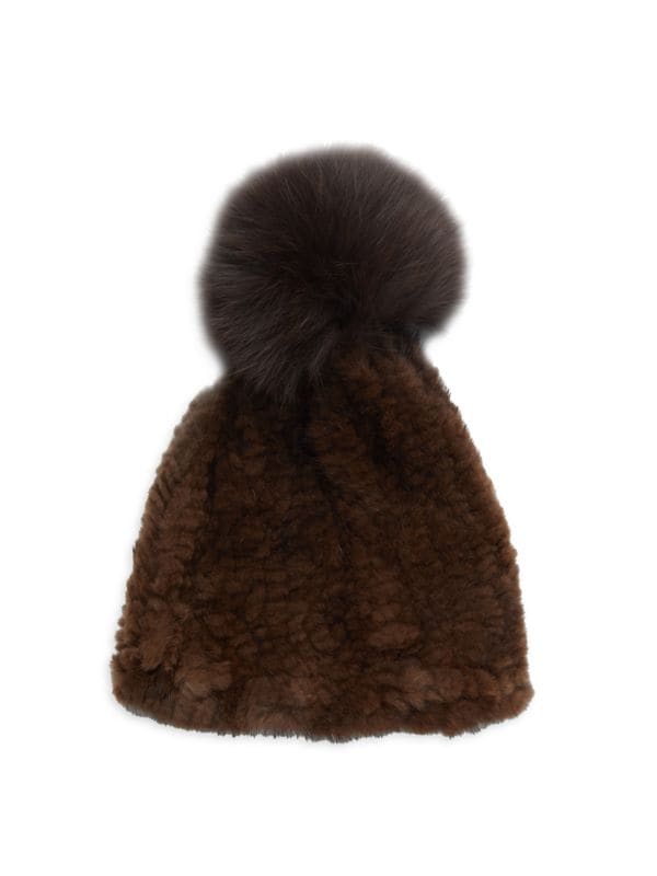 Pom Pom Mink Beanie - Hat - La Fiorentina,Brown HW-06-GREY