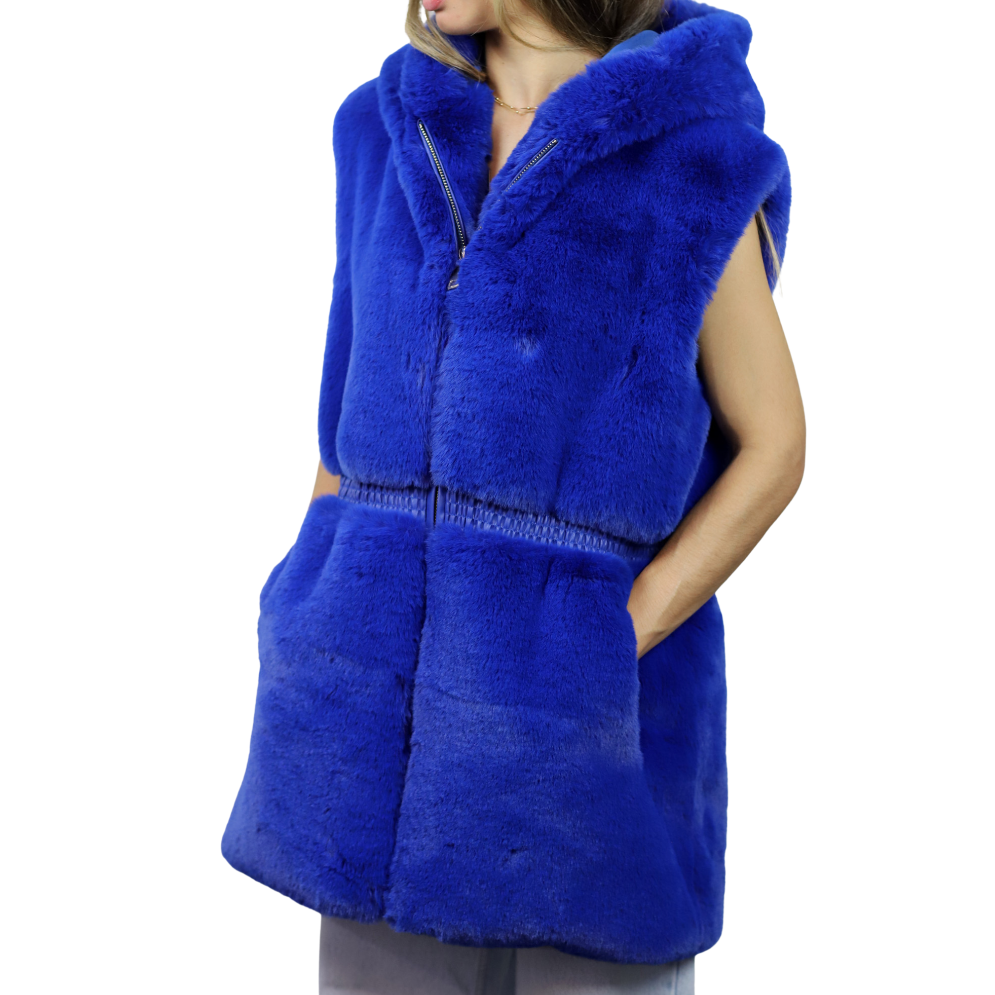 Faux Fur Vest - Electric Blue - Faux Vest - La Fiorentina  CAM22118-M-BLUE