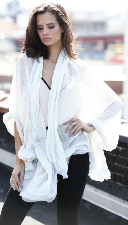 La Fiorentina Knitted Oversized Shawl with Double Trim - Cashmere/Silk Blend - Hand Painted - White/Grey - Shawl - La Fiorentina 13S-15-greywhite