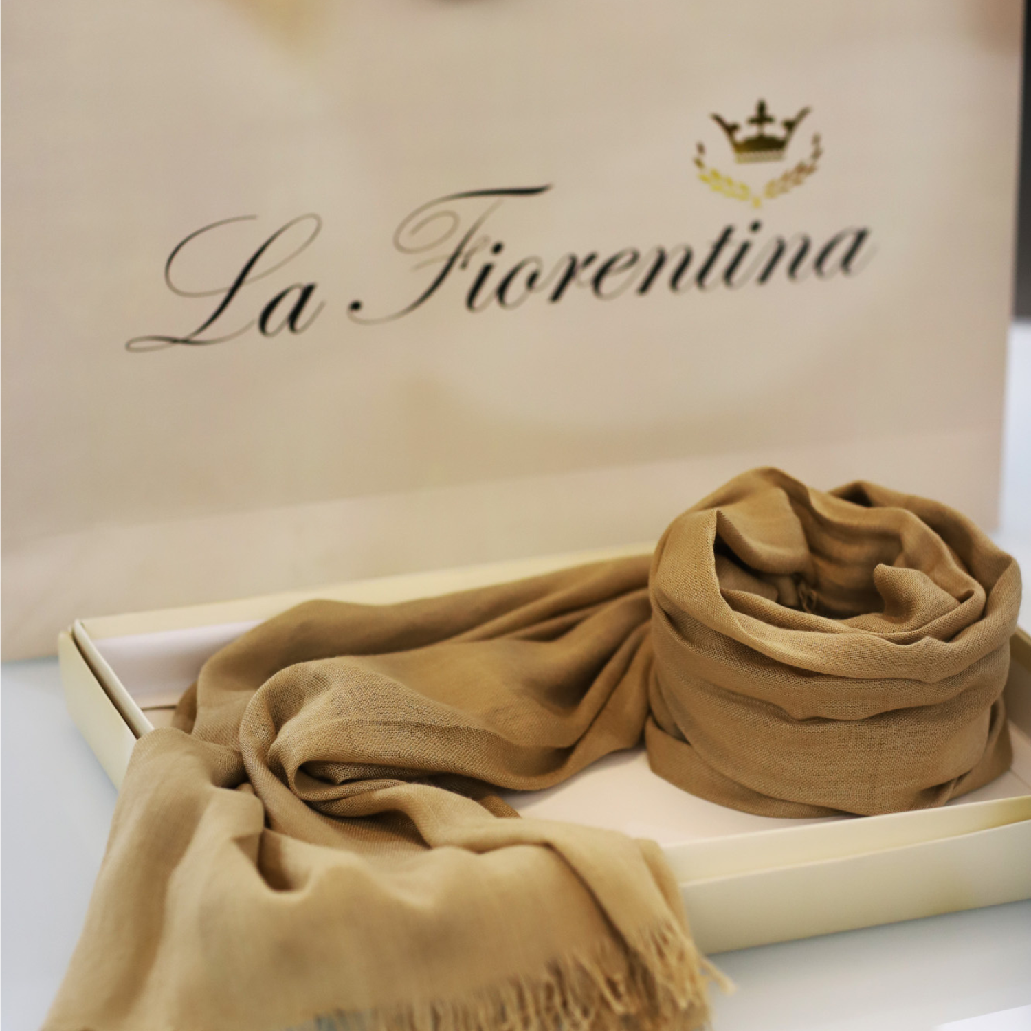 Fringe Pashmina - Khaki - Scarf - La Fiorentina 18699/MA-KHAKI