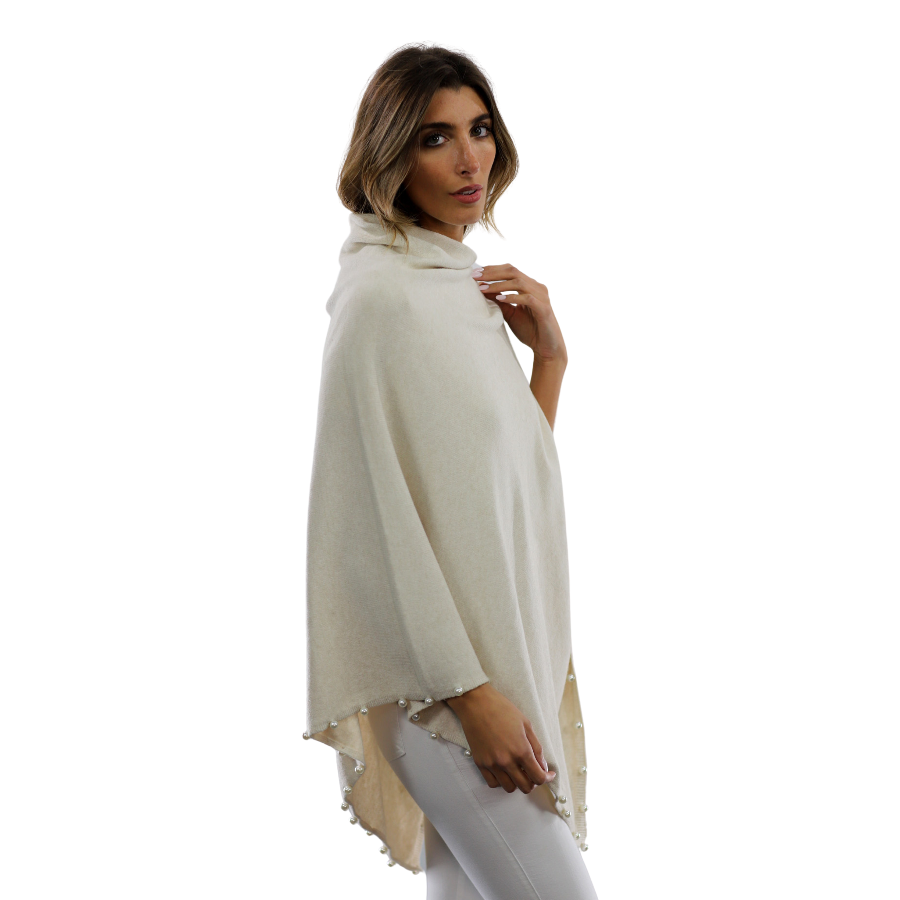 Pearl Trim Poncho - Ivory - Poncho - La Fiorentina E234
