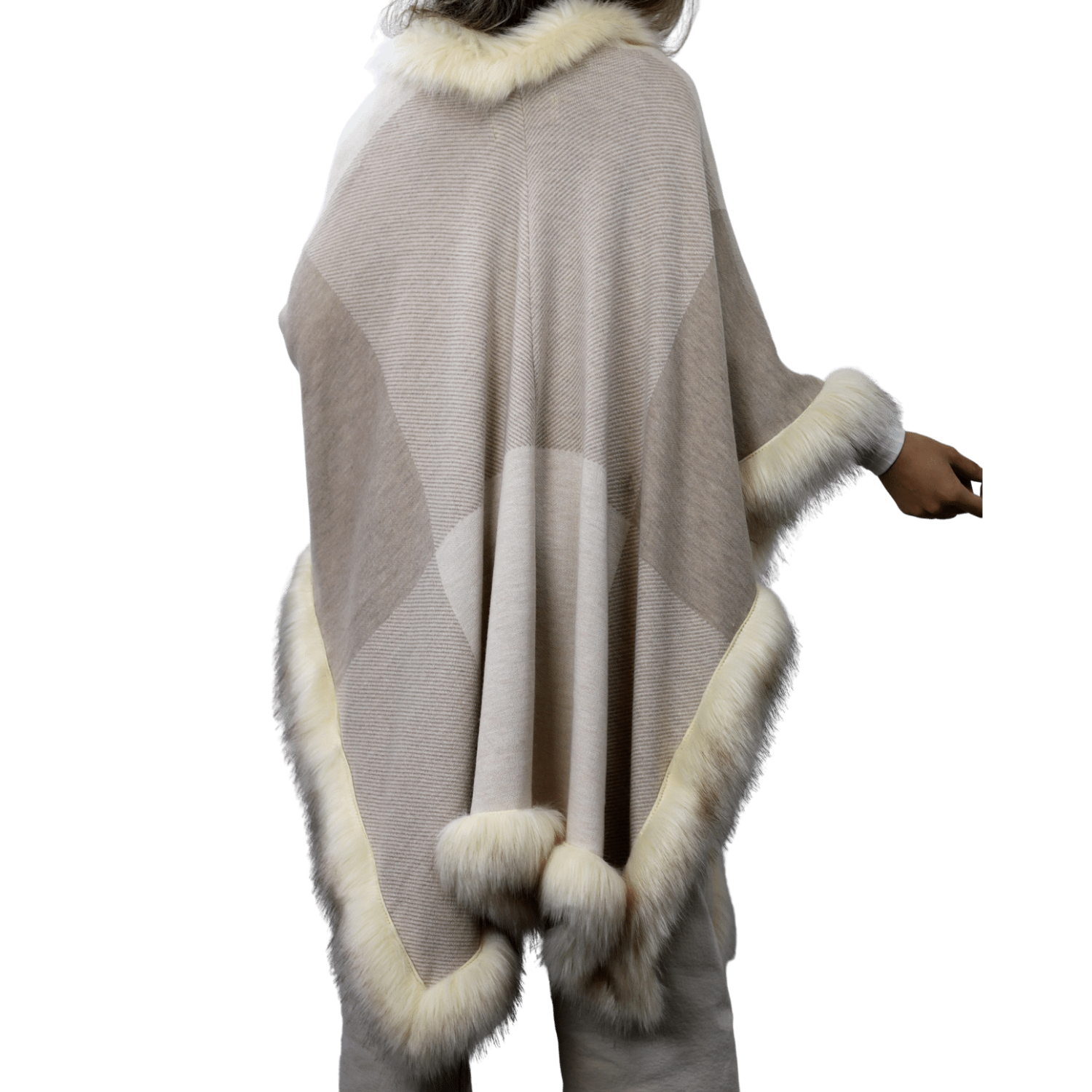 Knitted Wrap With Faux Trim-Beige - Faux Fur Wrap - La Fiorentina FAUX-Y16130-BEIGE