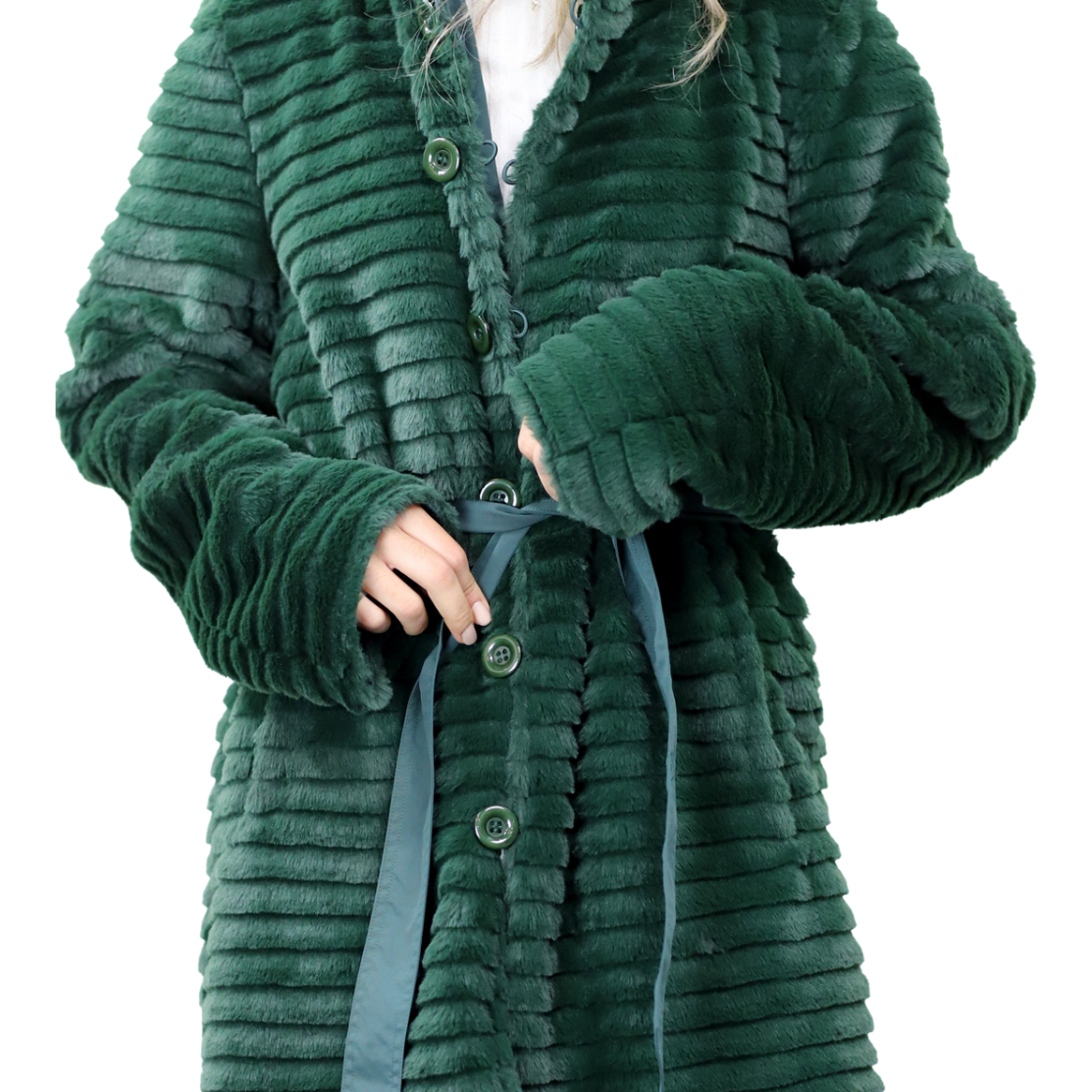 Reversible Faux Coat with Waist Best Detail - Green - Faux Fur Jacket - La Fiorentina 205005s-S