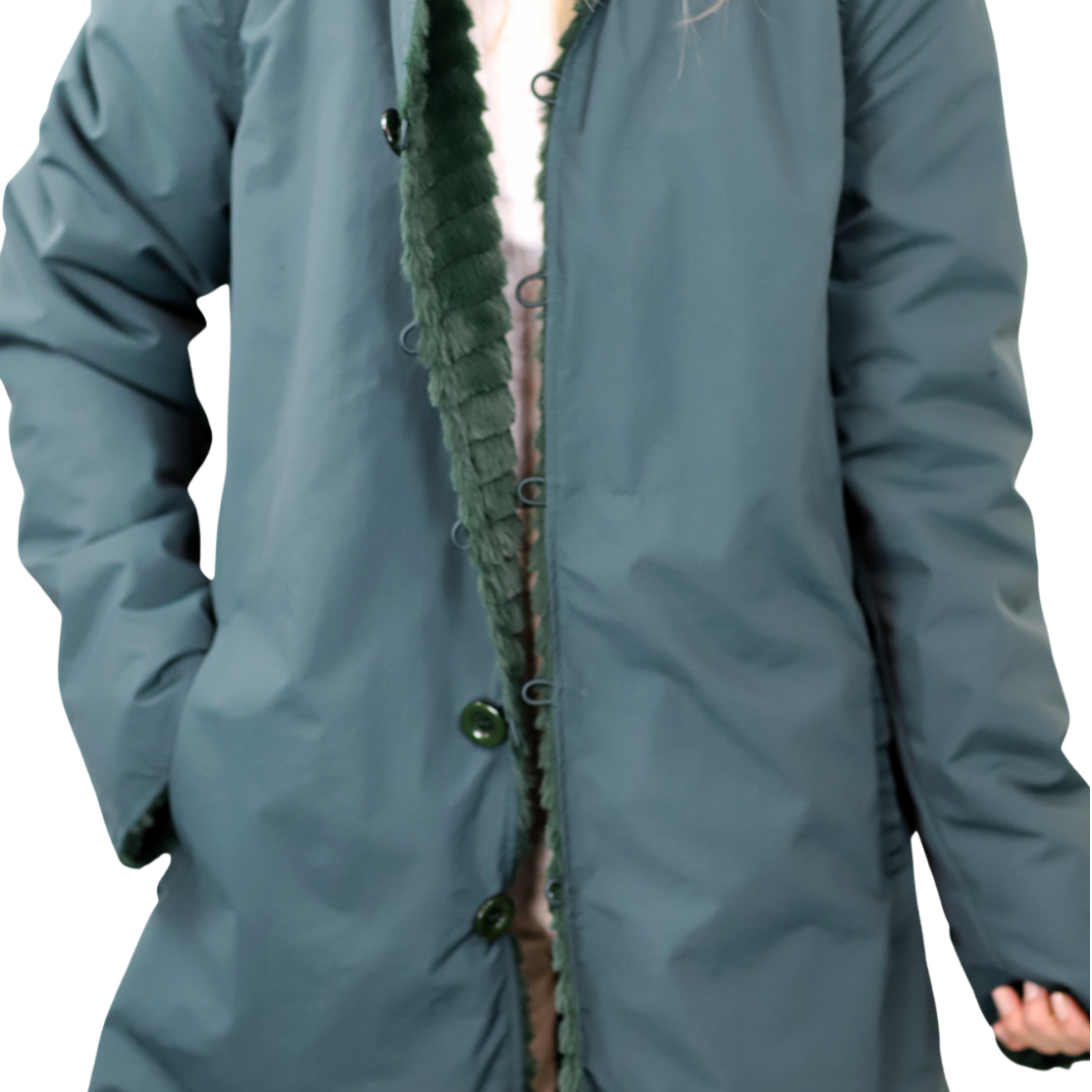 Reversible Faux Coat with Waist Best Detail - Green - Faux Fur Jacket - La Fiorentina 205005s-M
