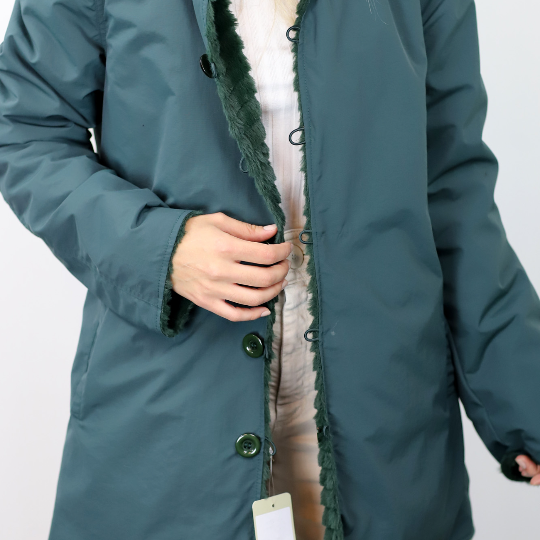 Reversible Faux Coat with Waist Best Detail - Green - Faux Fur Jacket - La Fiorentina 205005s-L