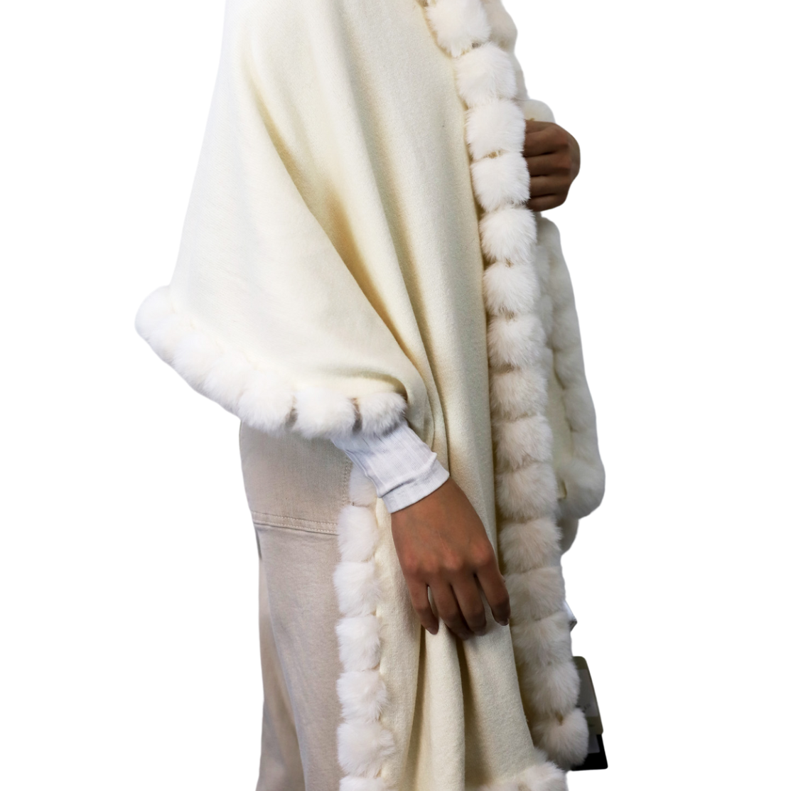 Wrap Scarf with Faux Trim - Ivory - Faux Fur Wrap - La Fiorentina 217091-FAUX_ivory